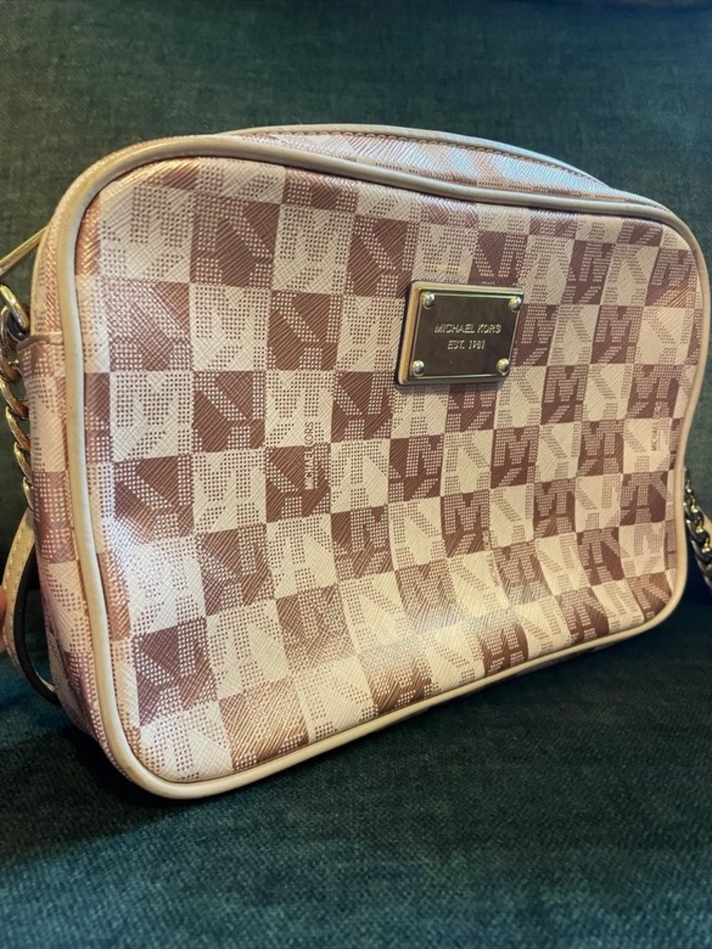 Michael Kors Jet Set Checkerboard Crossbody Bag Preppy Soft Girl Pink Rose Gold